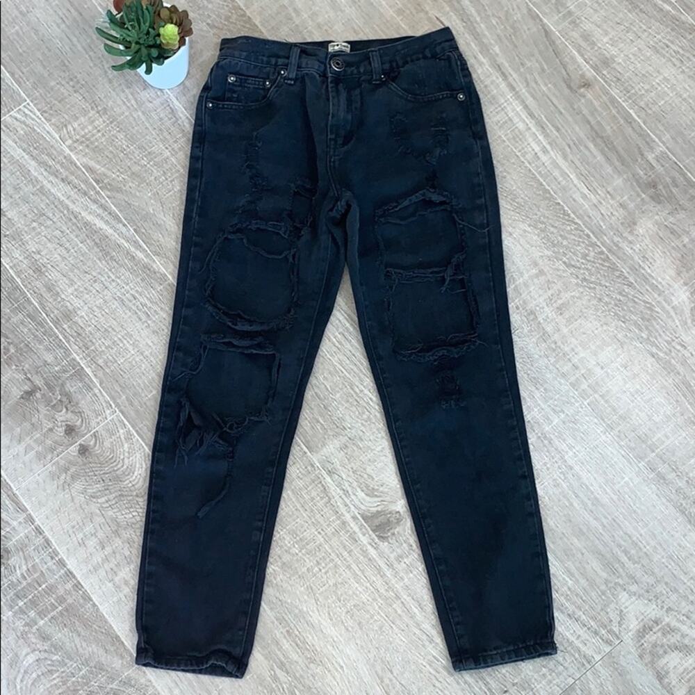 TOP TRENDS Destroyed Skinny Jeans Black Women's